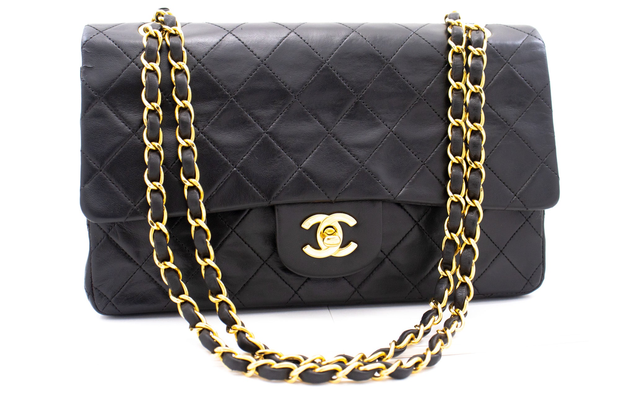 Chanel Classic Double Flap Medium Chain Shoulder Bag Black Lamb K86