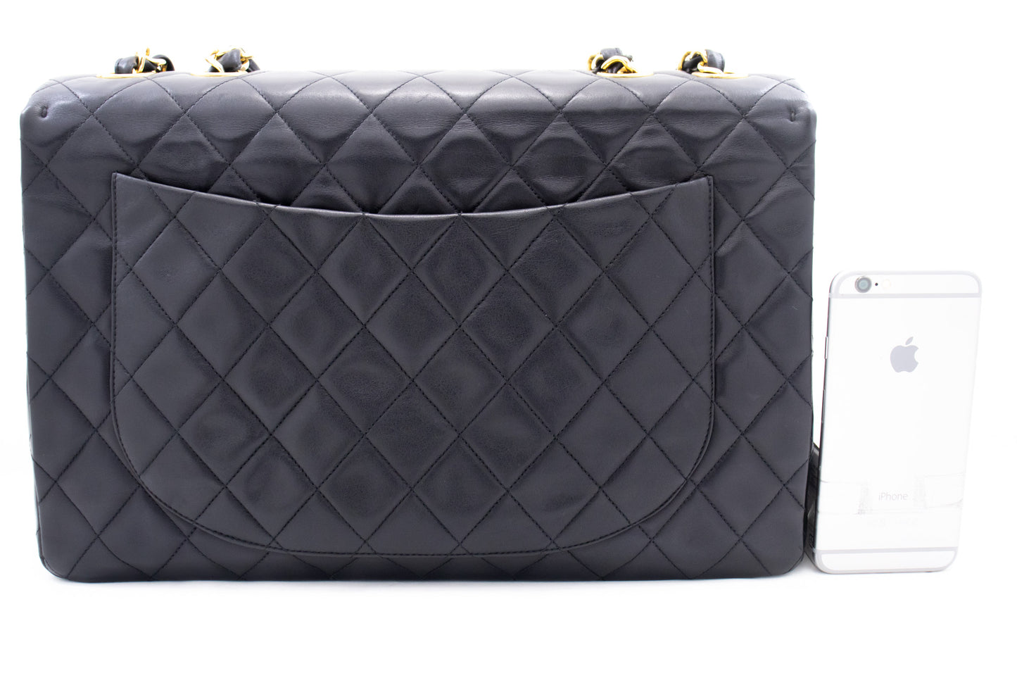 CHANEL Classic Large Borsa a Spalla con Tracolla a Catena e Patta 33 cm in Agnello Nero j74 hannari-shop