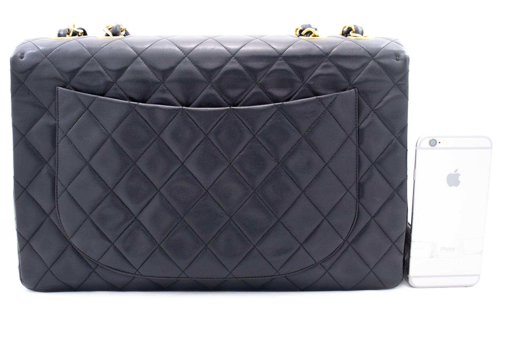 CHANEL Classic Large Borsa a Spalla con Tracolla a Catena e Patta 33 cm in Agnello Nero j74 hannari-shop