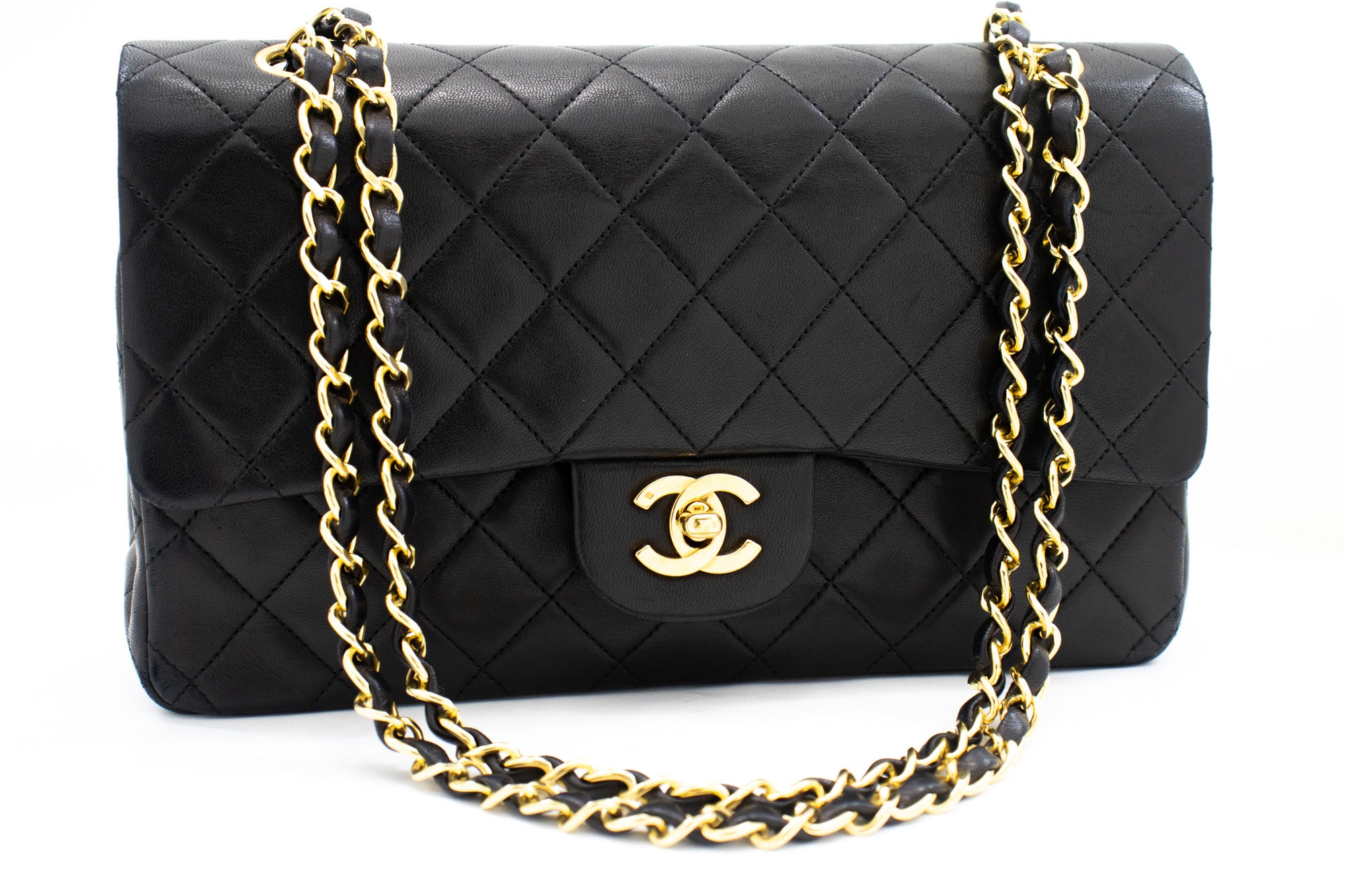 CHANEL Lambskin Quilted Medium Double Flap Black 1317394