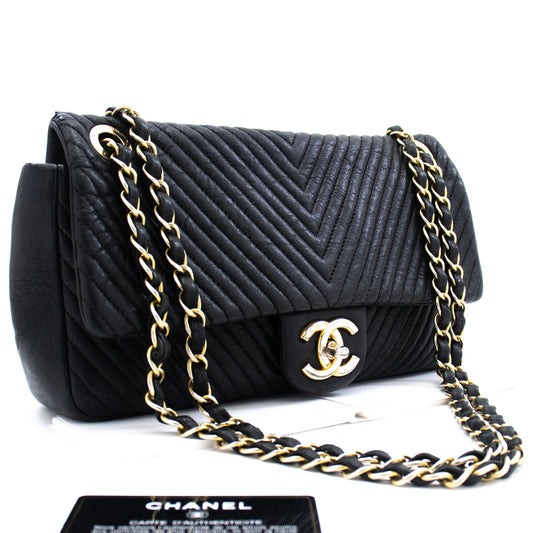Chanel Chevron V-Stitch Læder Kæde Skuldertaske Enkel Klap Mat k59 hannari-shop
