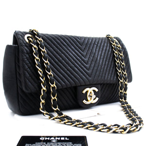 Chanel Chevron V-Stitch Δερμάτινη τσάντα ώμου με αλυσίδα με μονό πτερύγιο Mat k59 hannari-shop
