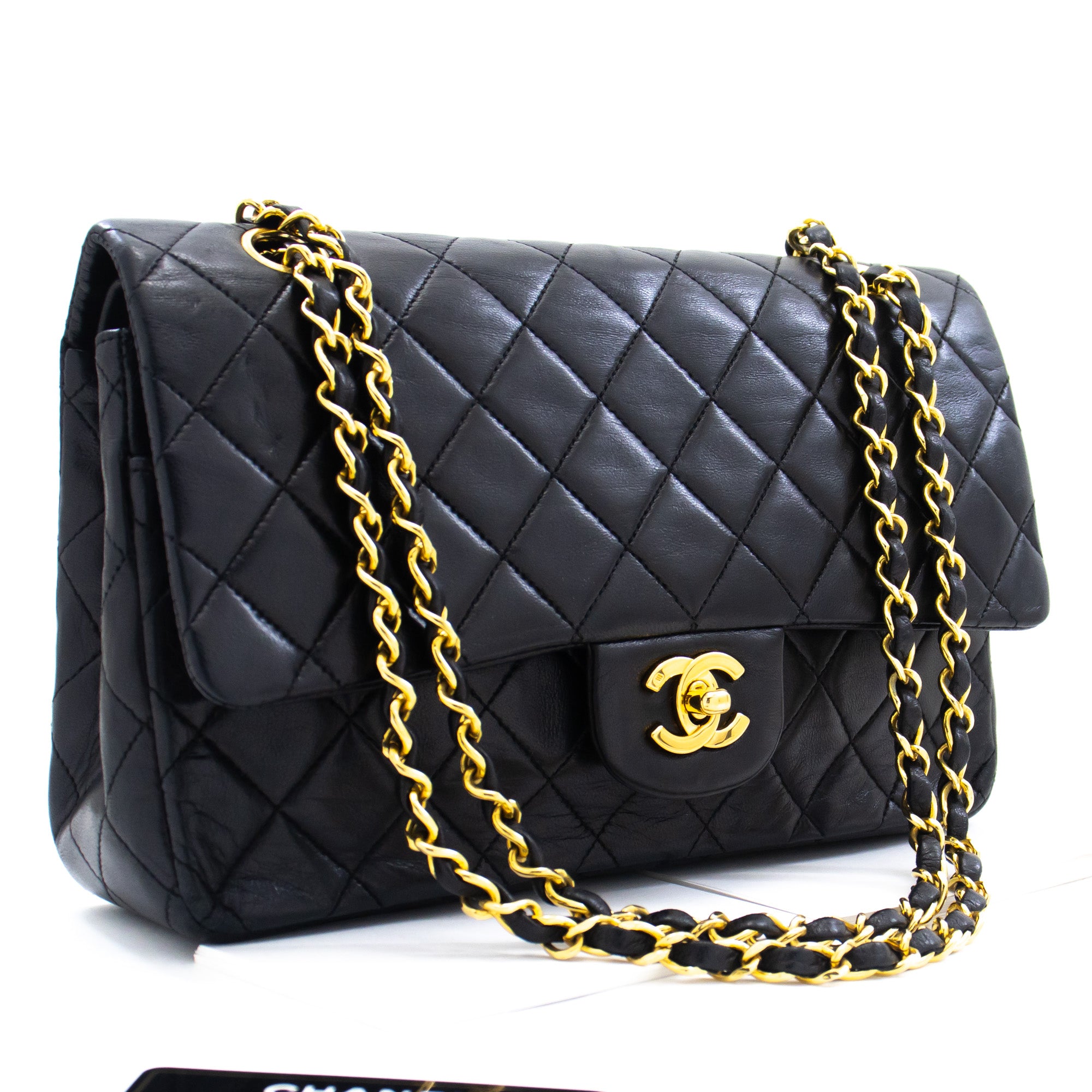 Chanel Classic Double Flap Medium Chain Shoulder Bag Black Lamb k81