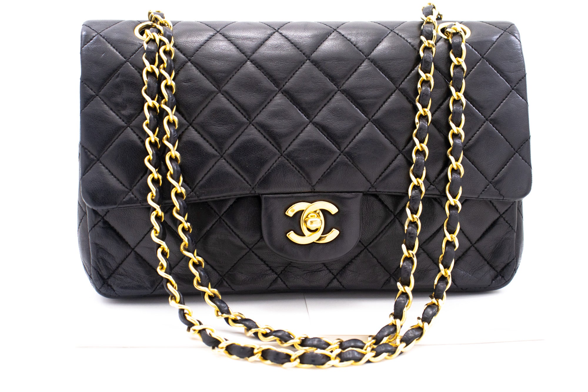 Chanel Classic Double Flap Medium Chain Shoulder Bag Black Lamb k81