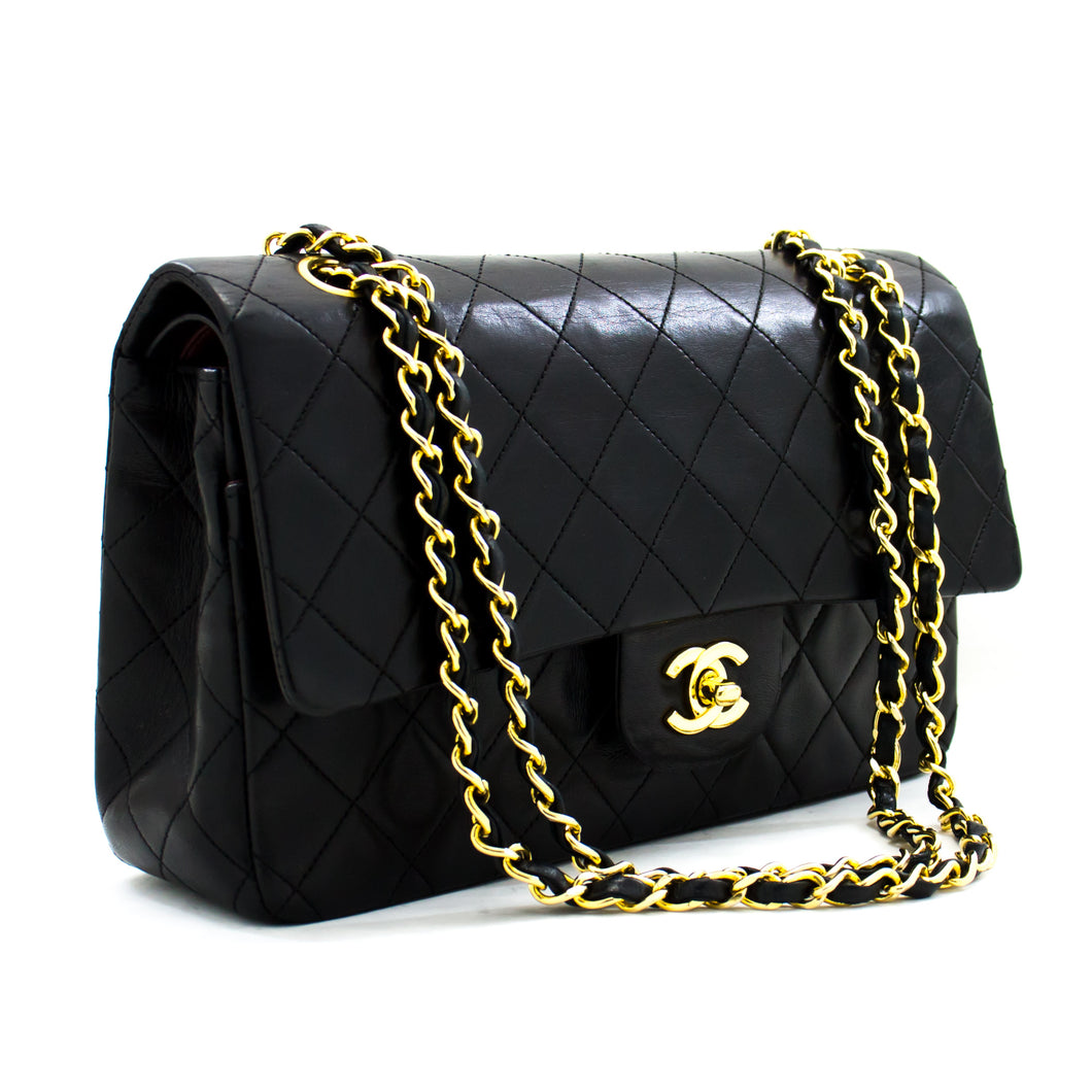 CHANEL 2.55 Double Flap Medium Chain Shoulder Bag Black Lambskin h98 hannari-shop