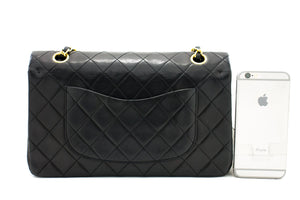 CHANEL 2.55 Double Flap Medium Chain Ramen Bag Black Lambskin h98 hannari-shop