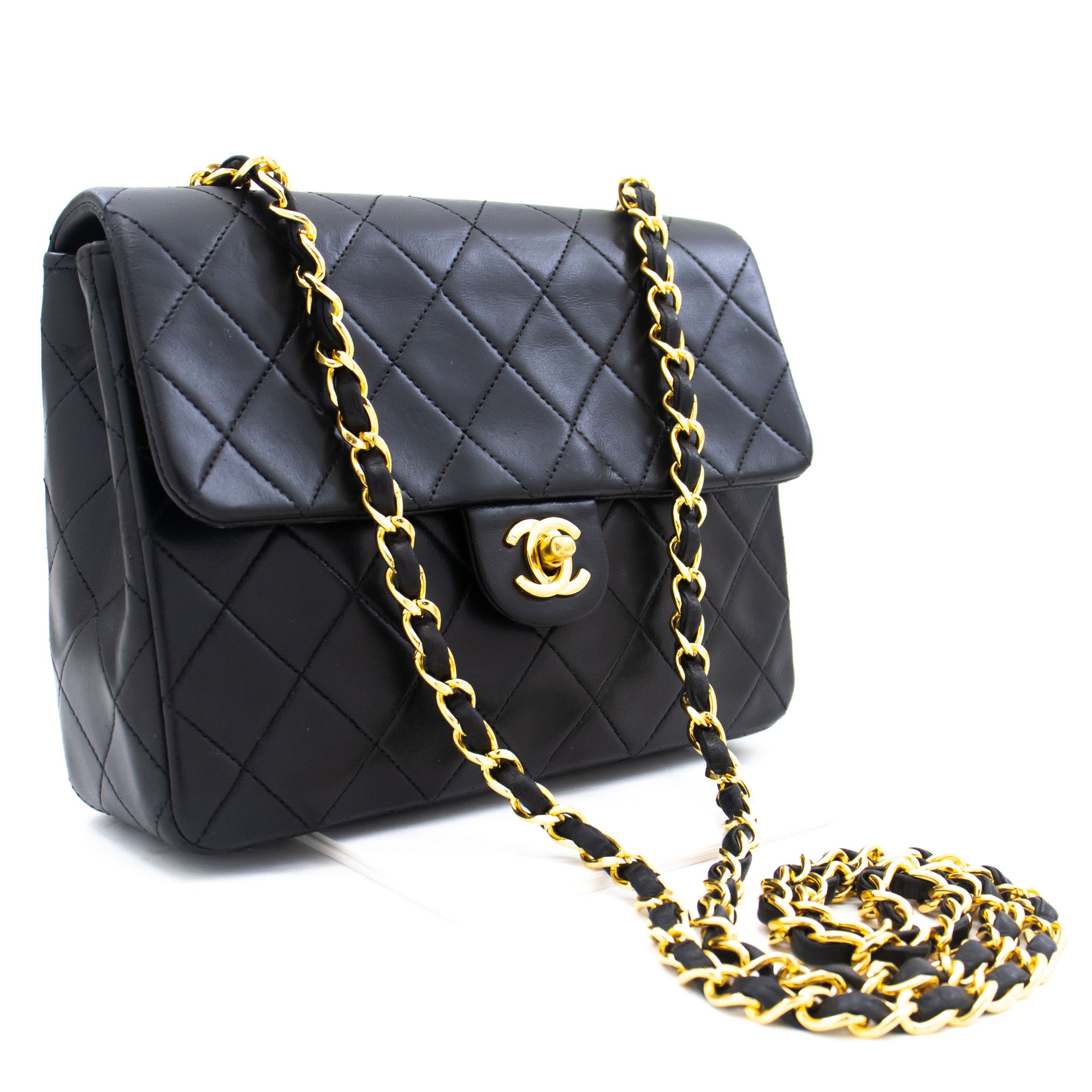 Chanel Half Moon Chain Shoulder Bag Crossbody Black Quilted Flap J18