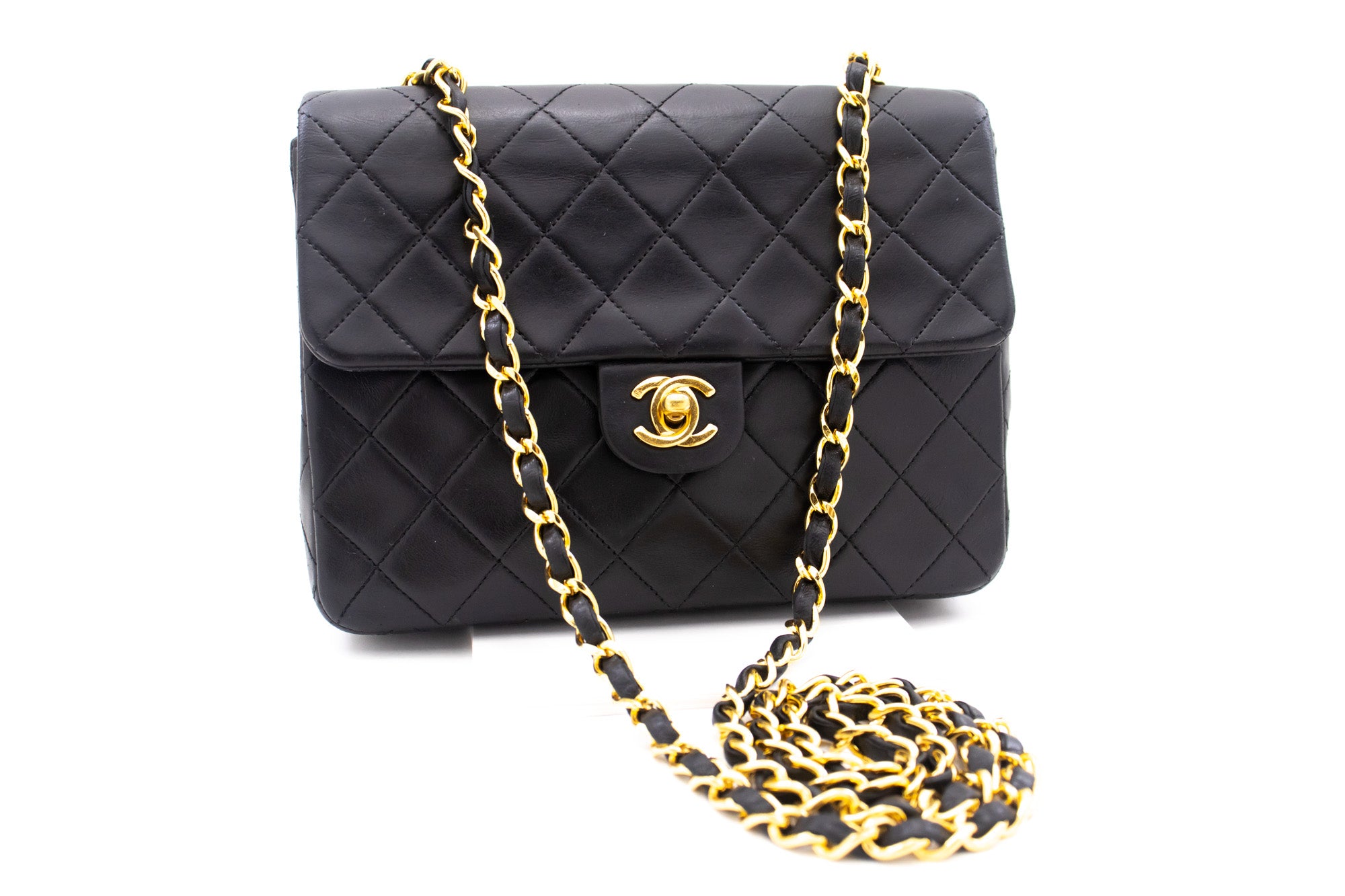 Chanel Mini Square Small Chain Shoulder Bag Crossbody Black Quilt K85
