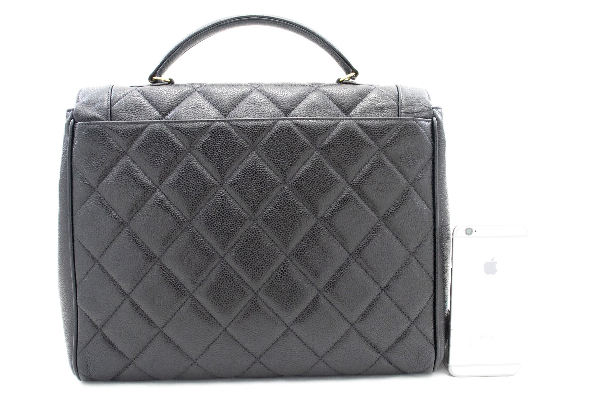 Chanel Grey Quilted Leather Vanity Case Top Handle Bag Chanel