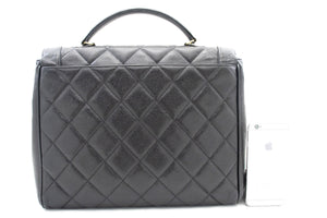 CHANEL Caviar Håndtaske Top Håndtag Taske Kelly Sort Flap Læder Guld k75 hannari-shop