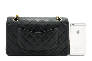 CHANEL 2.55 dobbeltklap mellemlang kæde skuldertaske sort lammeskind h93 hannari-shop