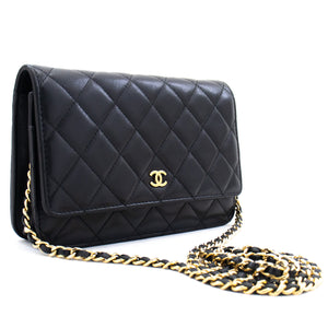 CHANEL Black Classic Wallet On Chain WOC Shoulder Bag Crossbody k89 –  hannari-shop