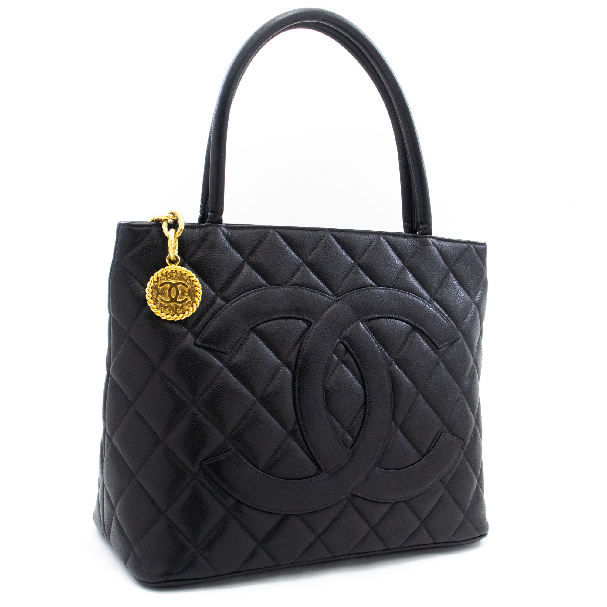 Chanel Black Quilted Caviar Grand Shopping Tote Silver Hardware