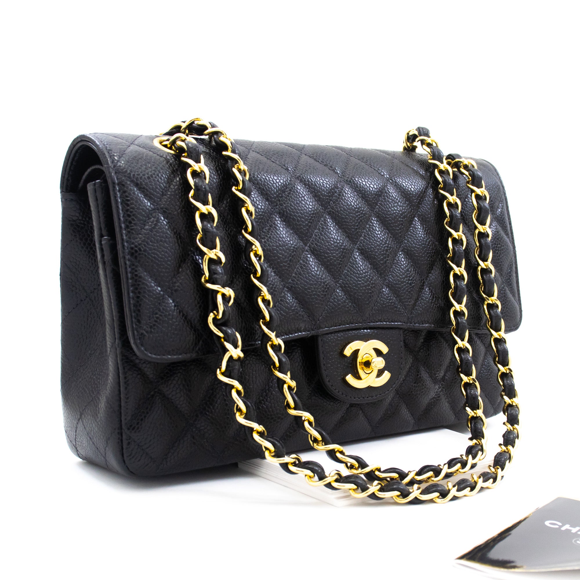chanel bag black quilted caviar classic double flap
