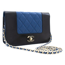 CHANEL Black Blue Wallet On Chain WOC Skuldertaske Crossbody Gold L05 hannari-shop