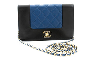 CHANEL Black Blue Wallet On Chain WOC Shoulder Bag Crossbody Gold L05 hannari-shop