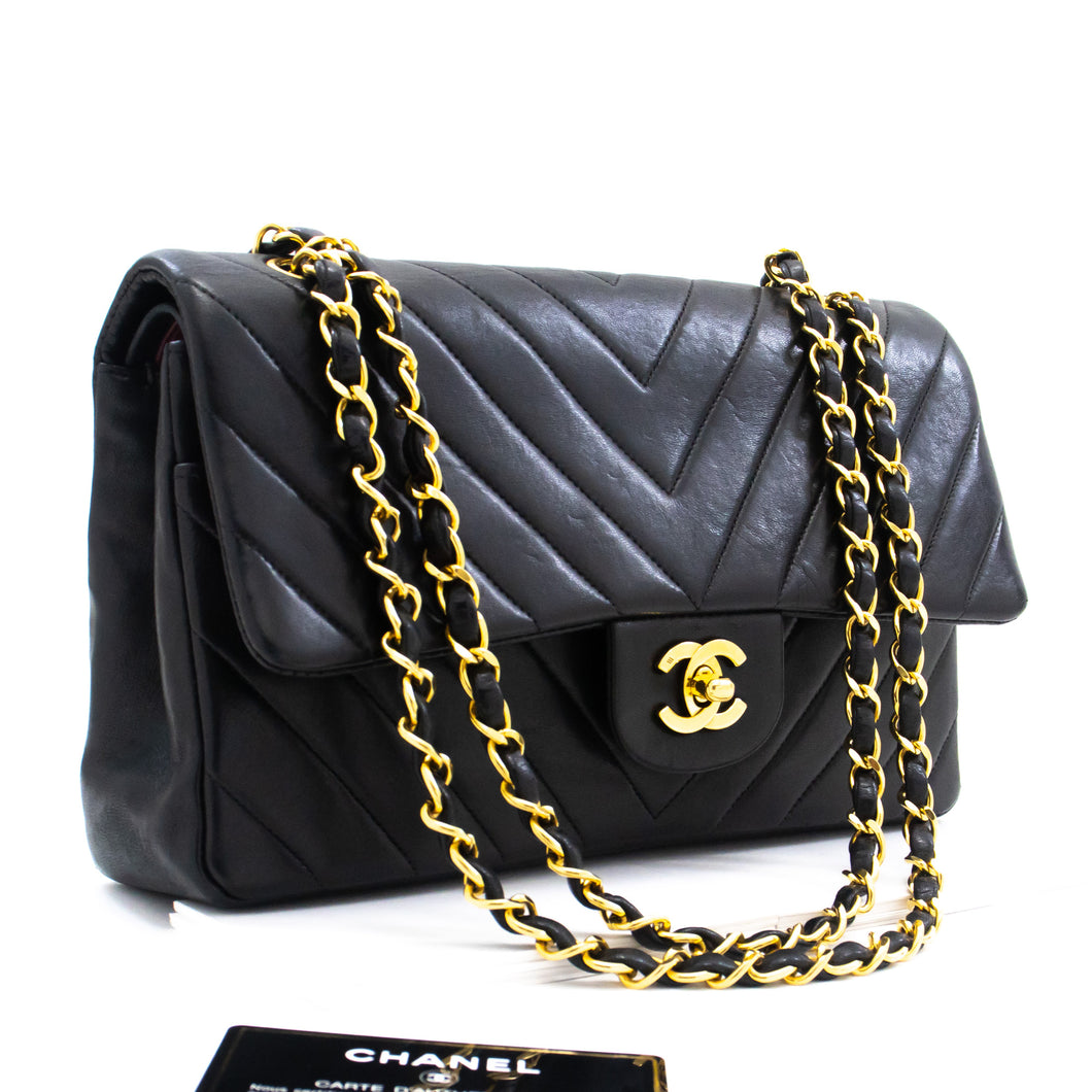 CHANEL Shoulder Bag V-stitch Chain bag lambskin Black Women Used