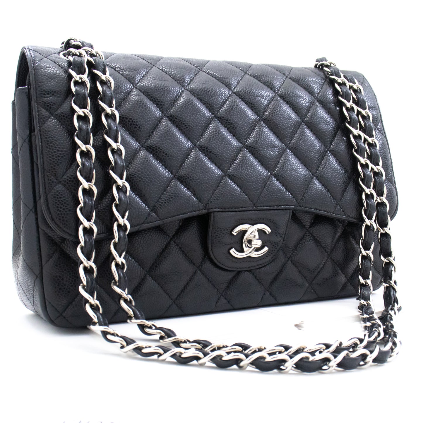 CHANEL Schultertasche Large Chain aus genarbtem Kalbsleder mit W-Flap SV Classic L06 hannari-shop