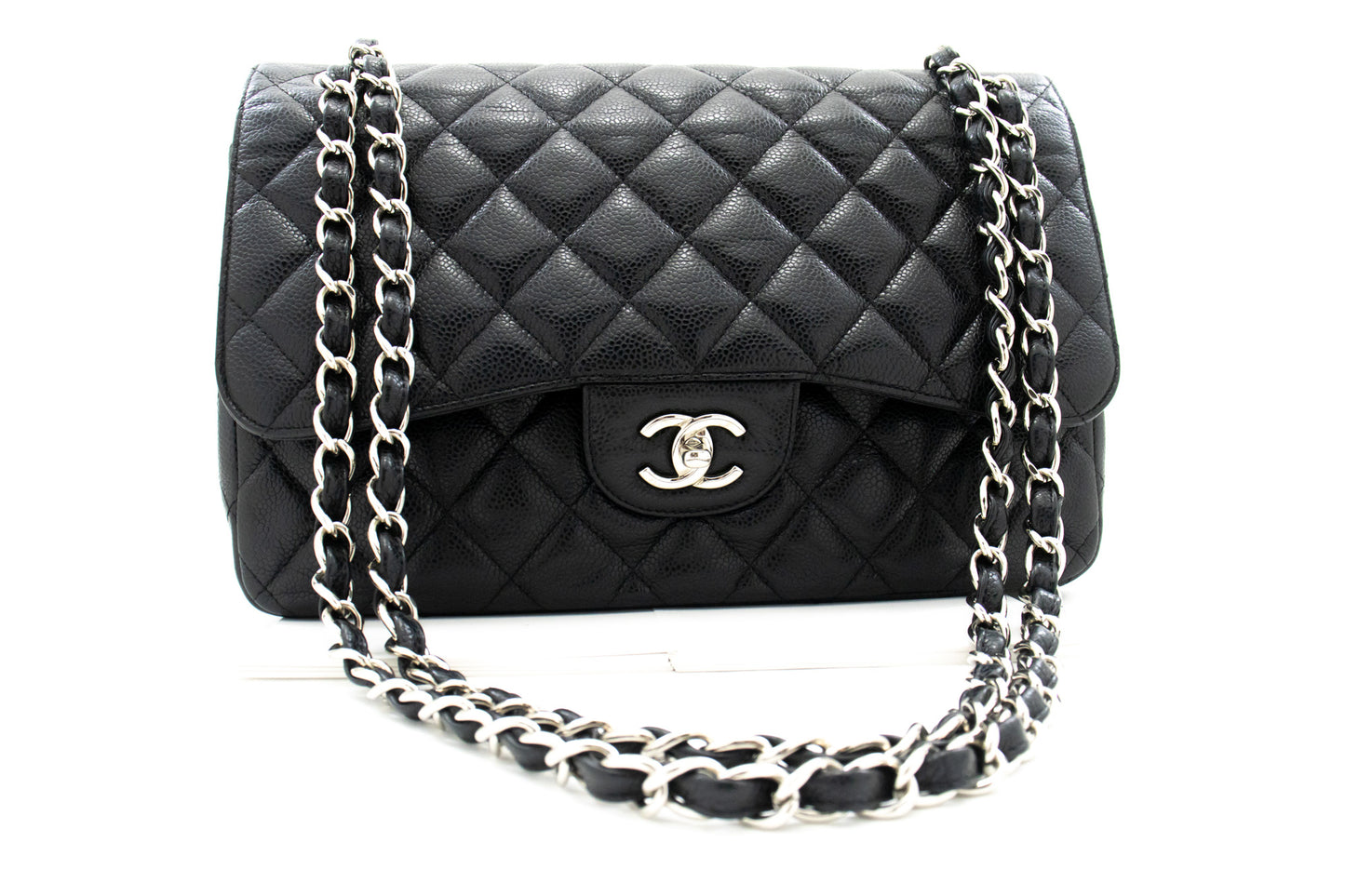 CHANEL Schultertasche Large Chain aus genarbtem Kalbsleder mit W-Flap SV Classic L06 hannari-shop