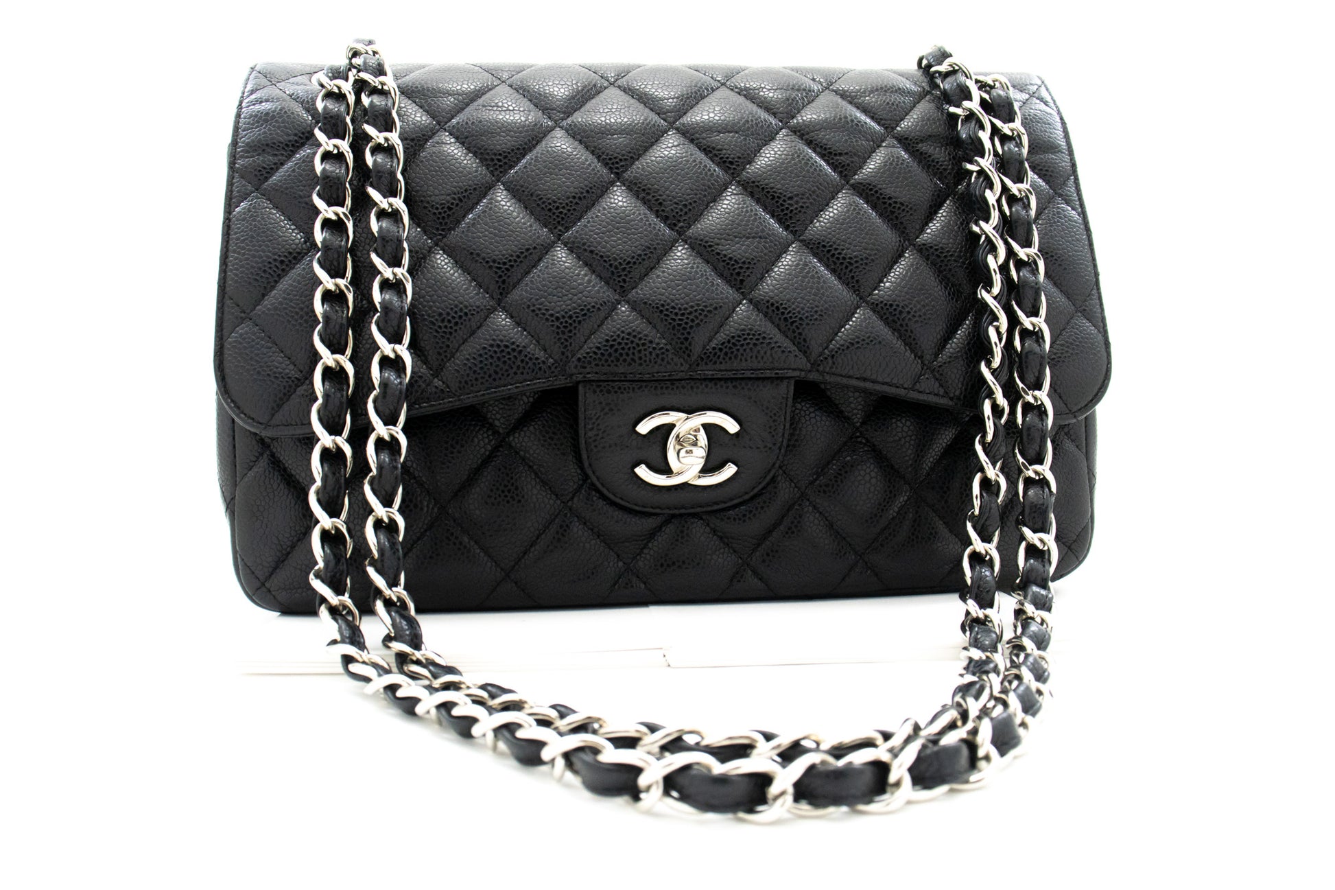 CHANEL Schultertasche Large Chain aus genarbtem Kalbsleder mit W-Flap SV Classic L06 hannari-shop