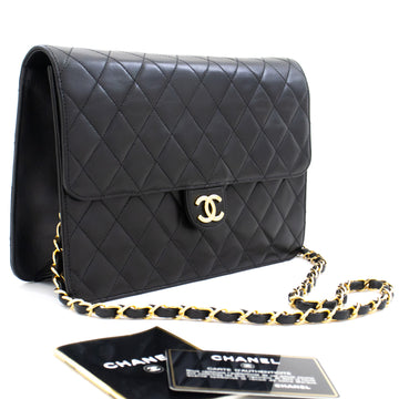 Chanel Chain Shoulder Bag Clutch Black Quilted Flap Lambskin Purse L23