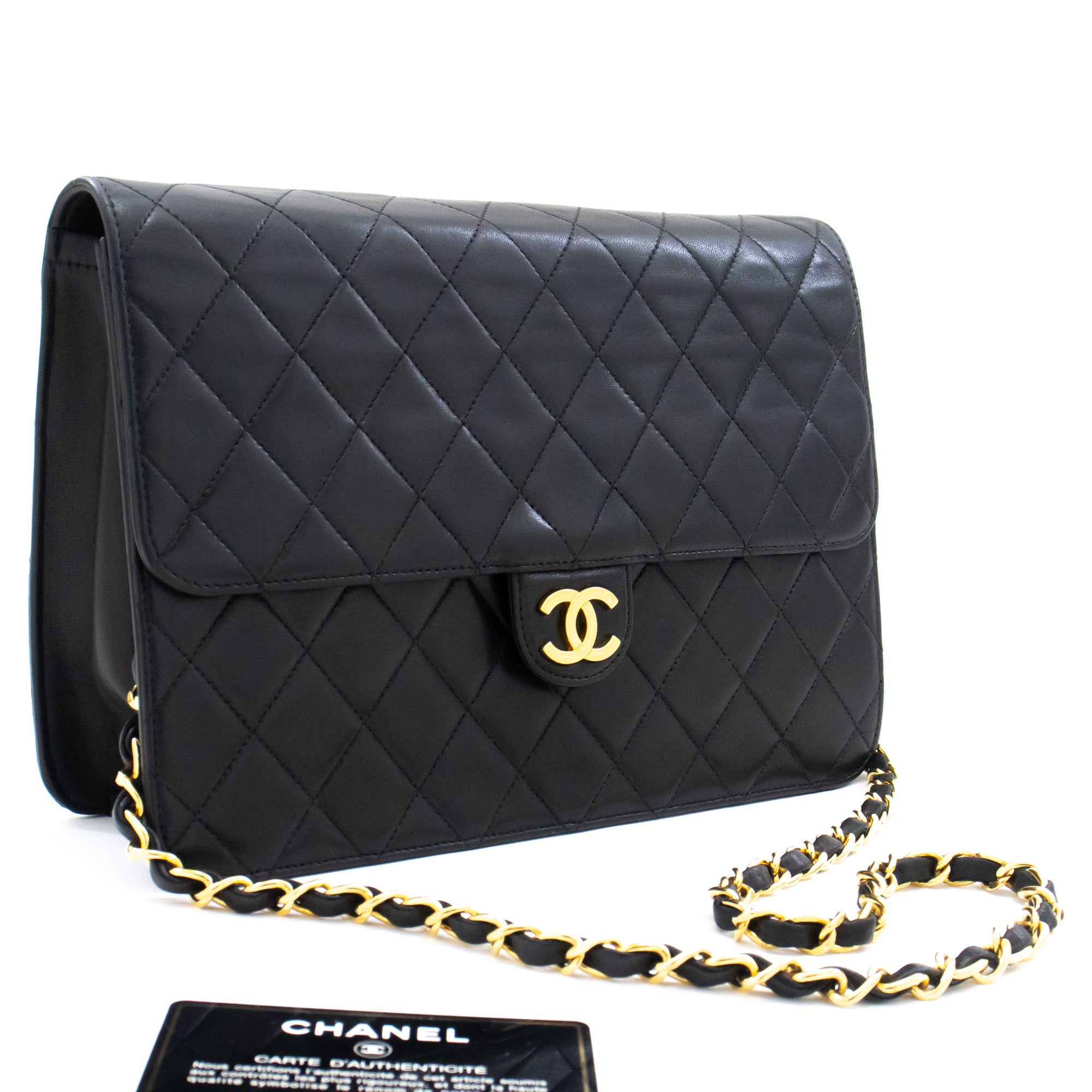 Chanel Chain Shoulder Bag Clutch Black Quilted Flap Lambskin Purse K14