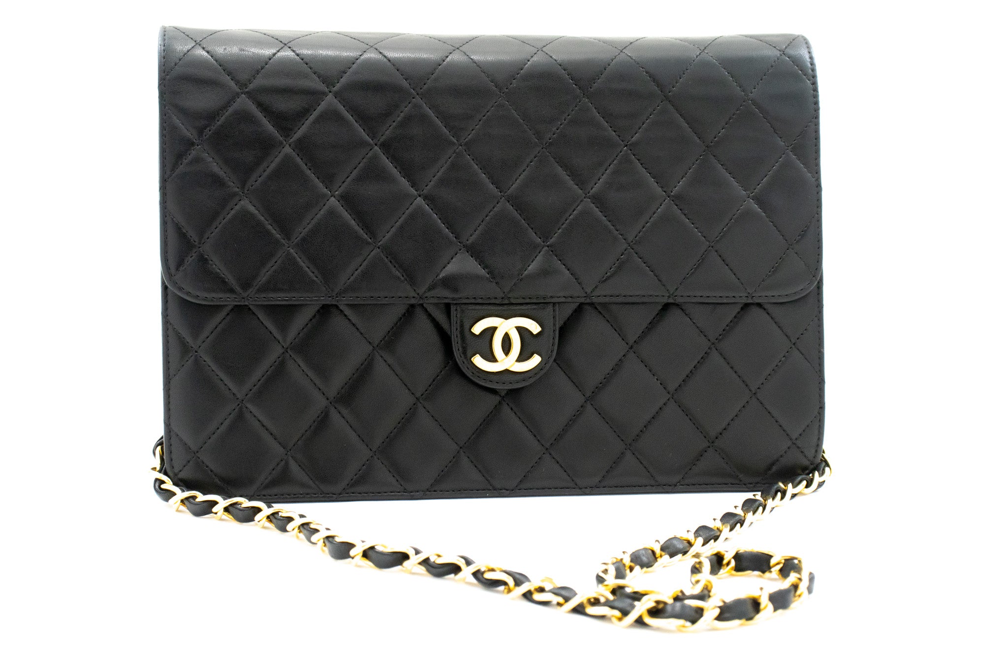 Chanel Quilted Round Pearl Crush Clutch With Chain Black Lambskin