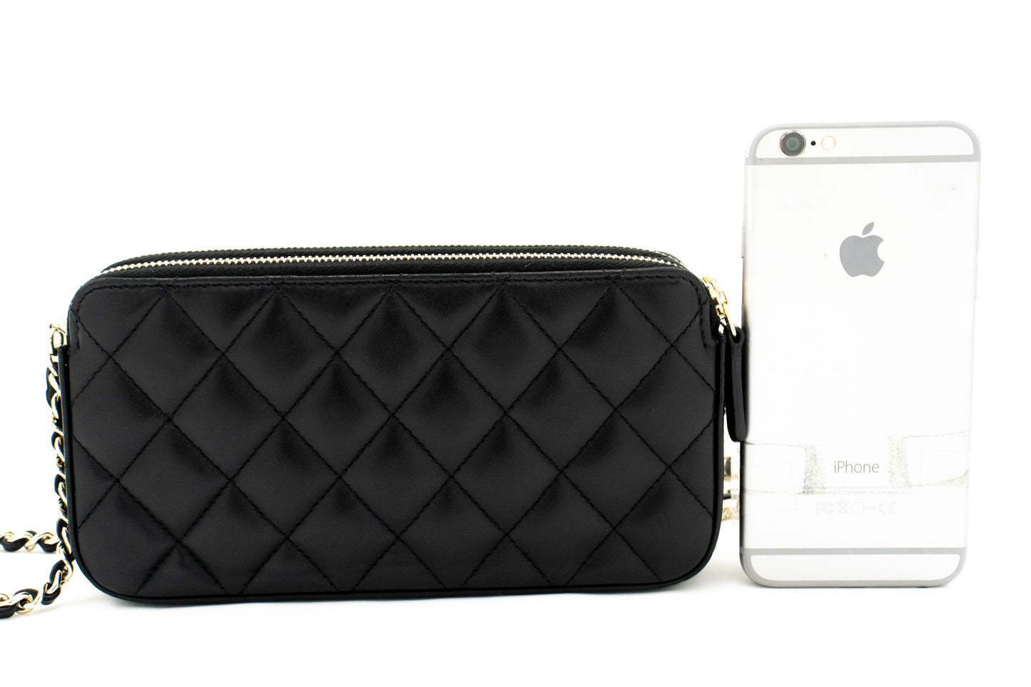 Portafoglio CHANEL WOC in pelle di agnello con perle, borsa a catena doppia zip L17 hannari-shop