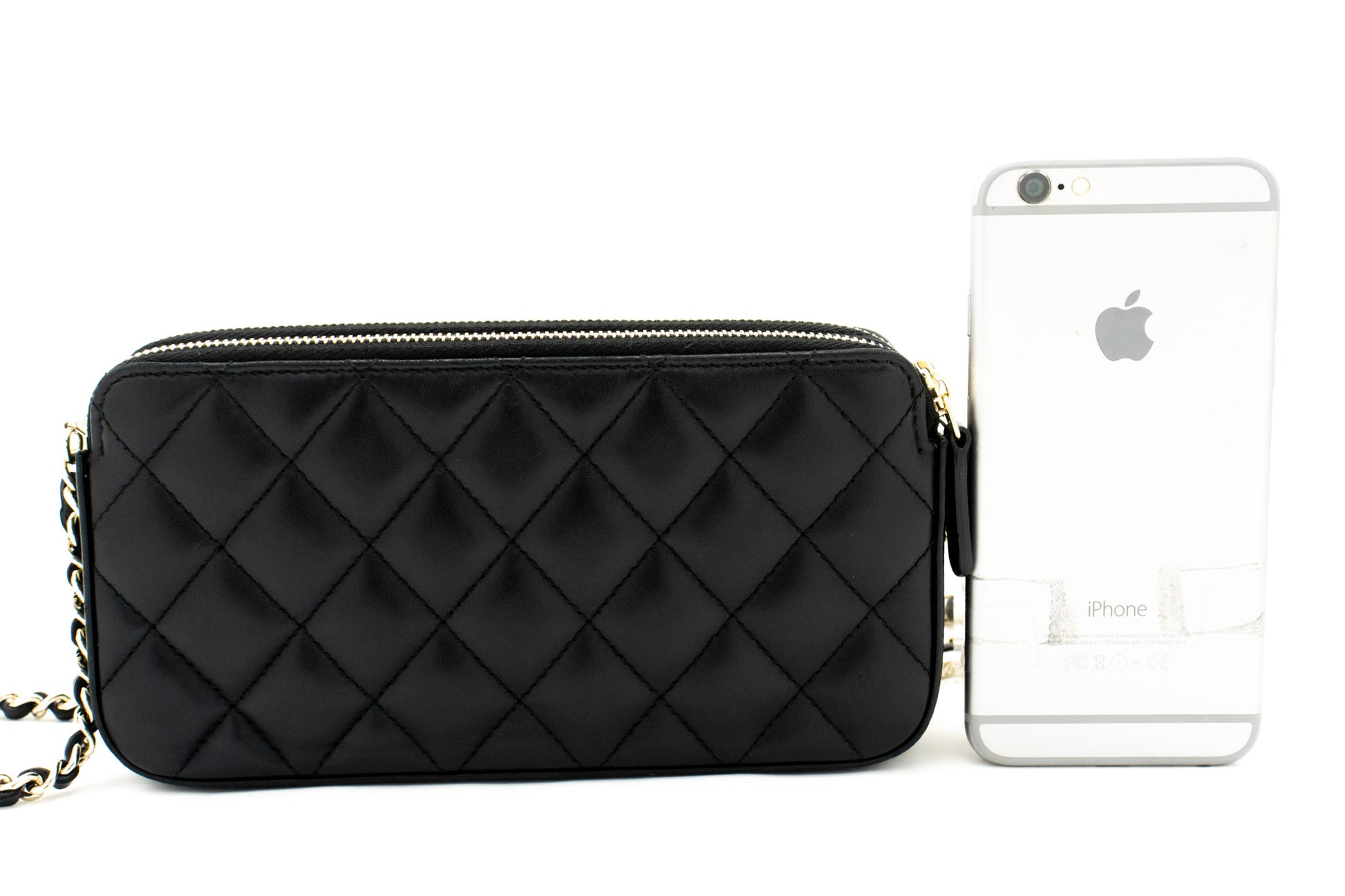 Portafoglio CHANEL WOC in pelle di agnello con perle, borsa a catena doppia zip L17 hannari-shop