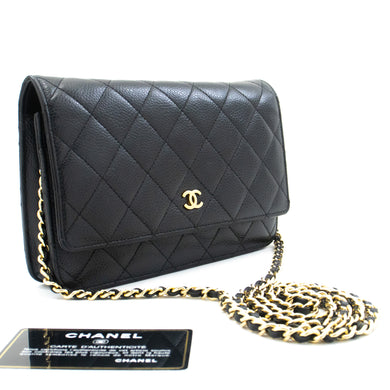 CHANEL Caviar Wallet On Chain WOC Black Shoulder Bag Crossbody L22 hannari-shop