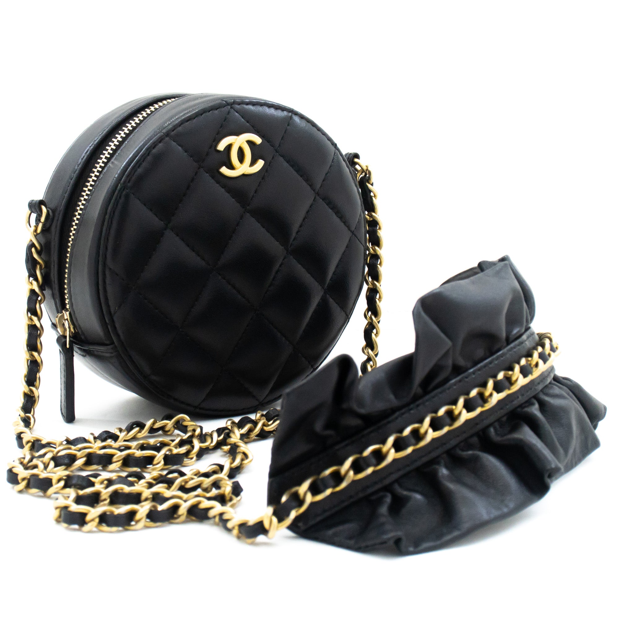 CHANEL Lambskin Quilted Small Circular Handle Bag Black 1295275