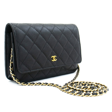 CHANEL Caviar Wallet On Chain WOC Black Shoulder Bag Crossbody L26 hannari-shop