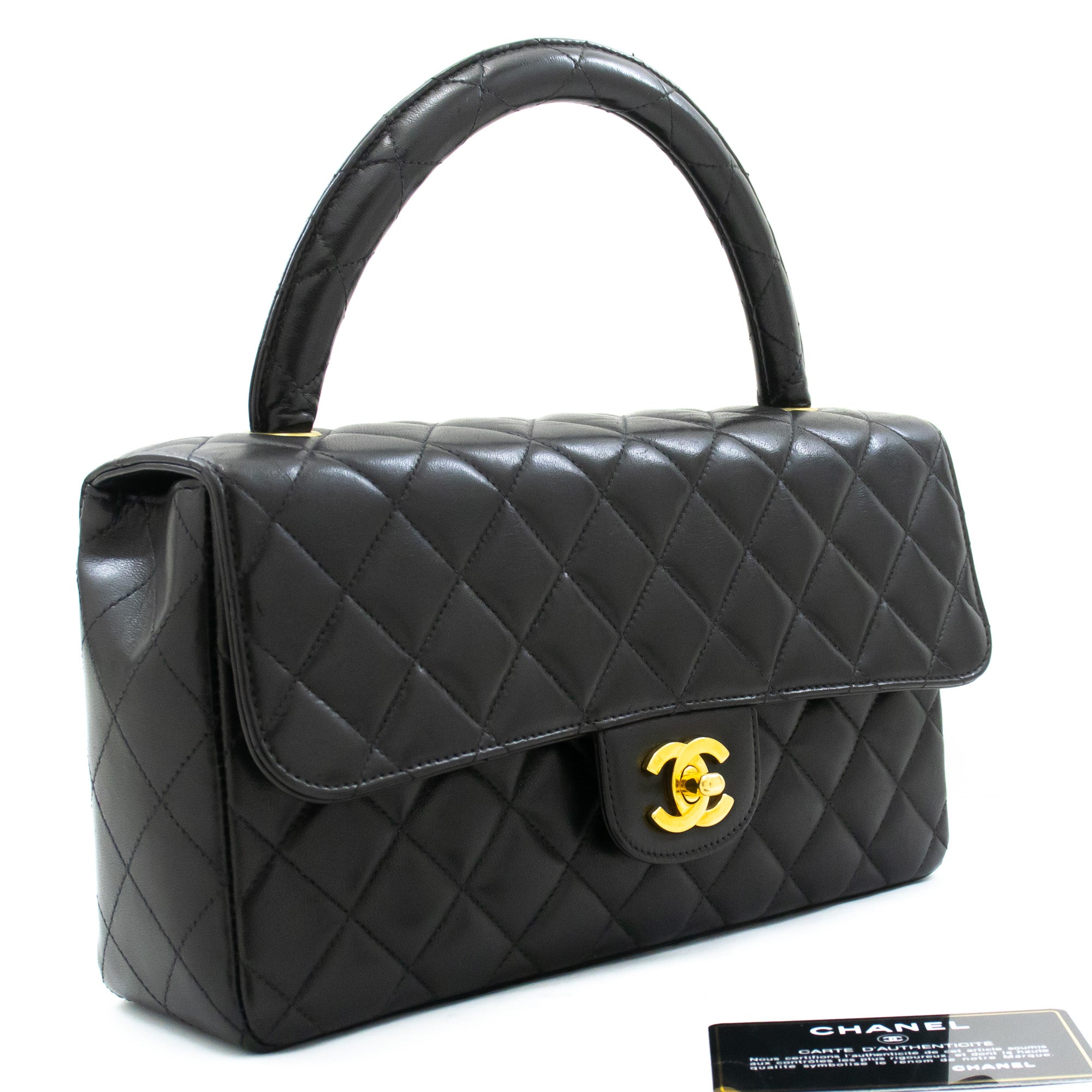 Chanel Vintage Black Grosgrain CC Mini Kelly Top Handle Bag Gold