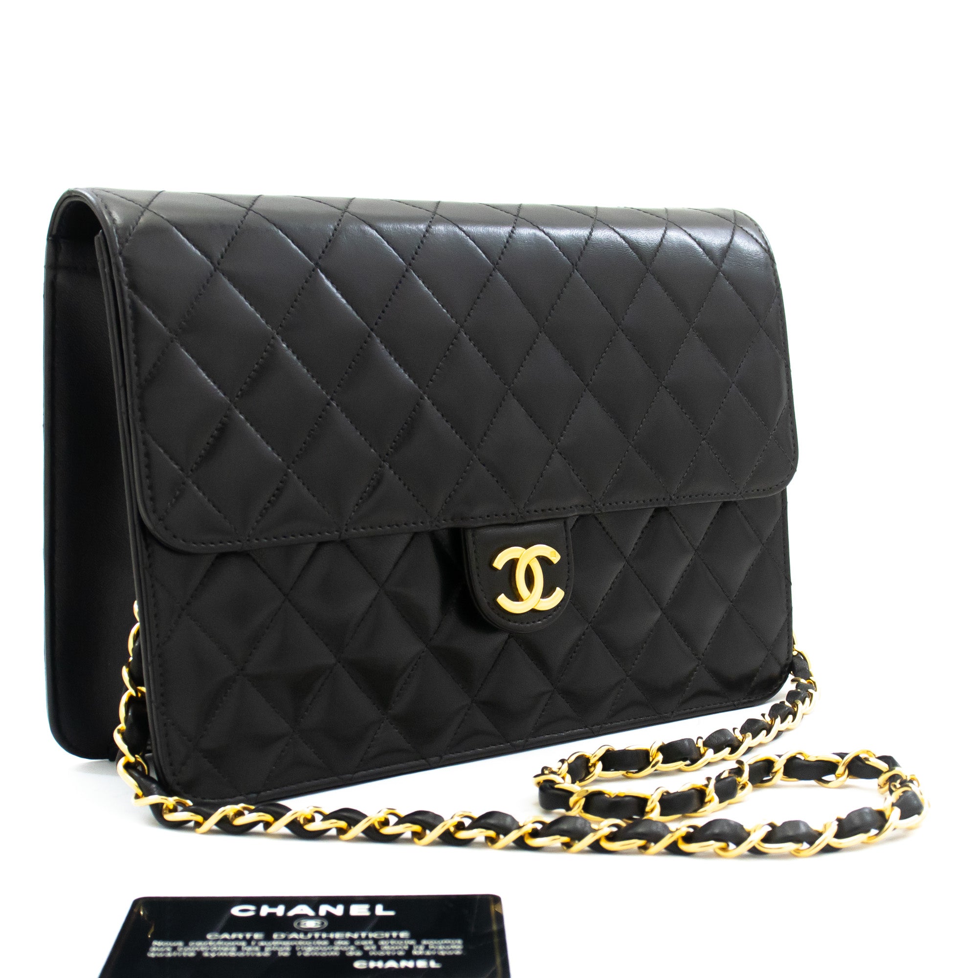 Chanel Classic Maxi 13 2.55 Flap Chain Shoulder Bag Black Lamb H22