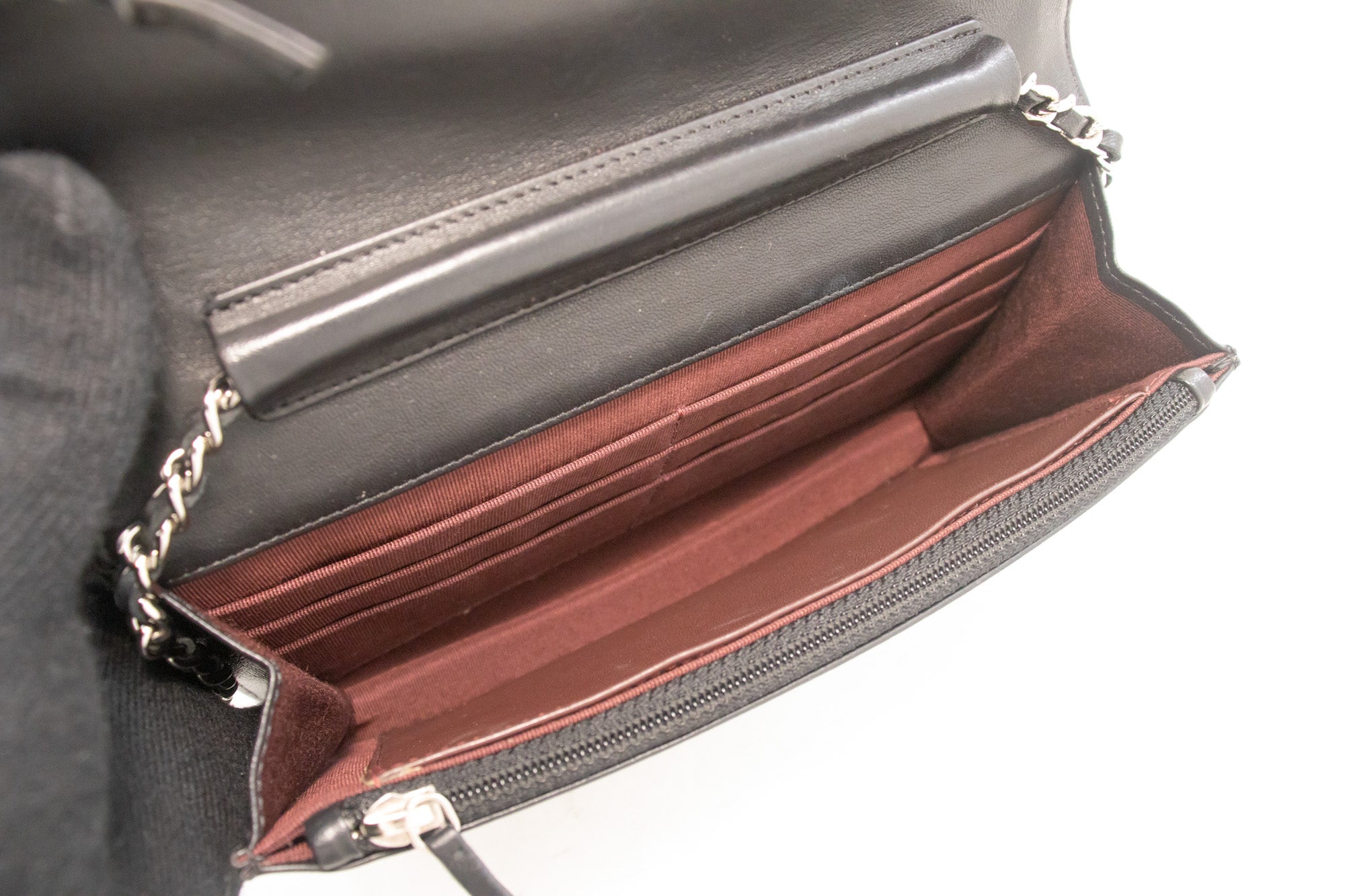 CHANEL Black Classic Wallet On Chain WOC Shoulder Bag Lambskin SV