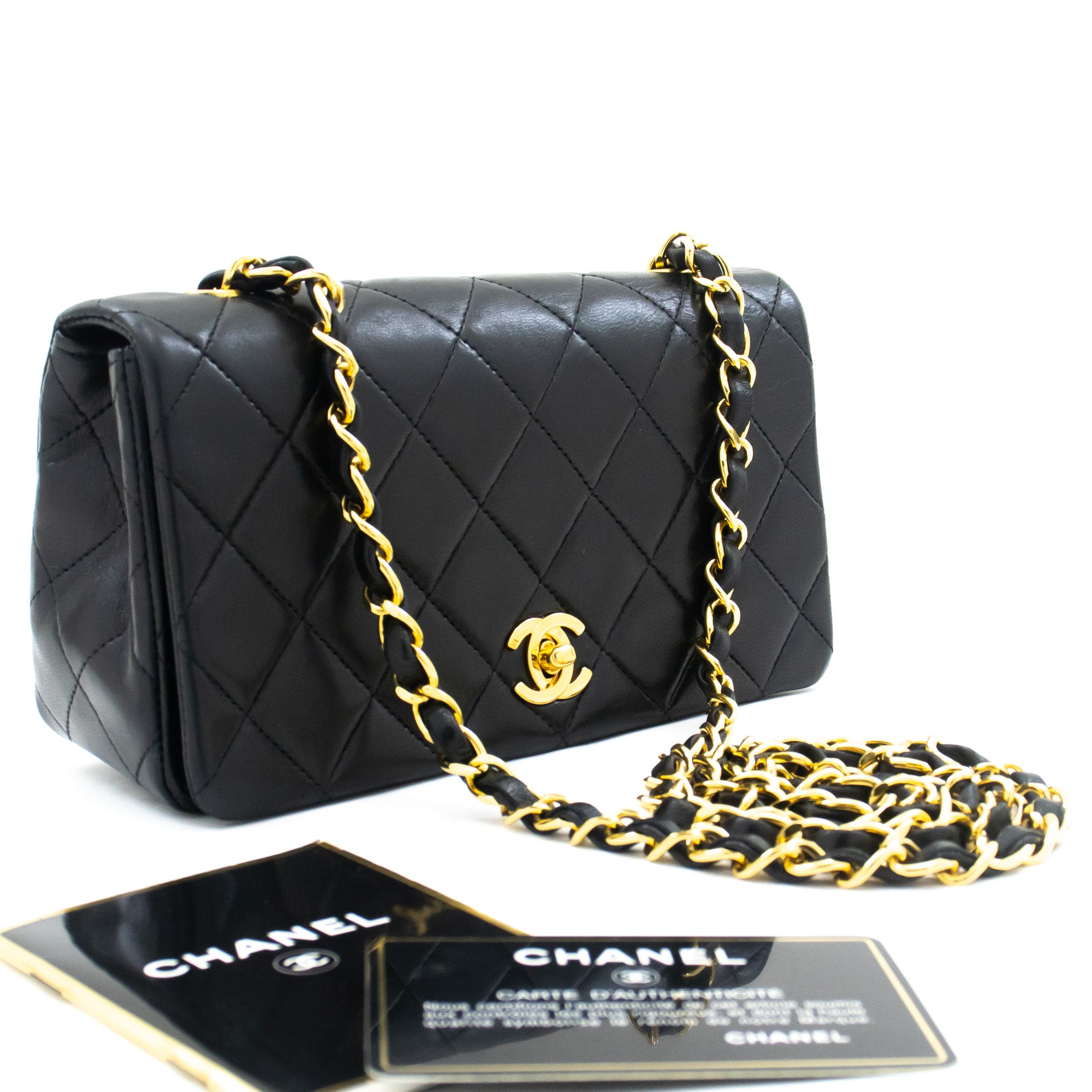 SOLD LAmbskin 178 - 100% CHANEL CLASSIC Black Lambskin Gold Chain Mini  Crossbody Full Flap Bag - My Dreamz Closet