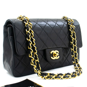 CHANEL klasszikus dupla füles 9" láncos válltáska fekete báránybőr L40 hannari-shop