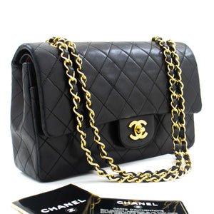CHANEL klasszikus dupla füles 10" láncos válltáska fekete báránybőr L50 hannari-shop