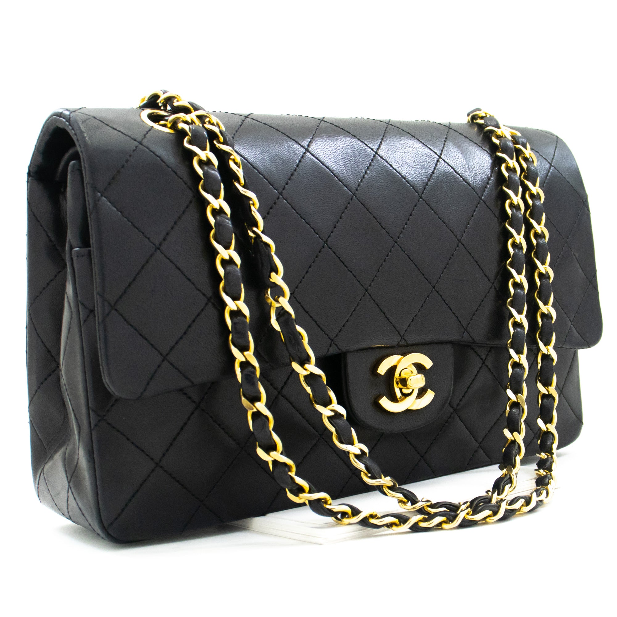 Chanel Classic Double Flap Medium Chain Shoulder Bag Black Lamb L37