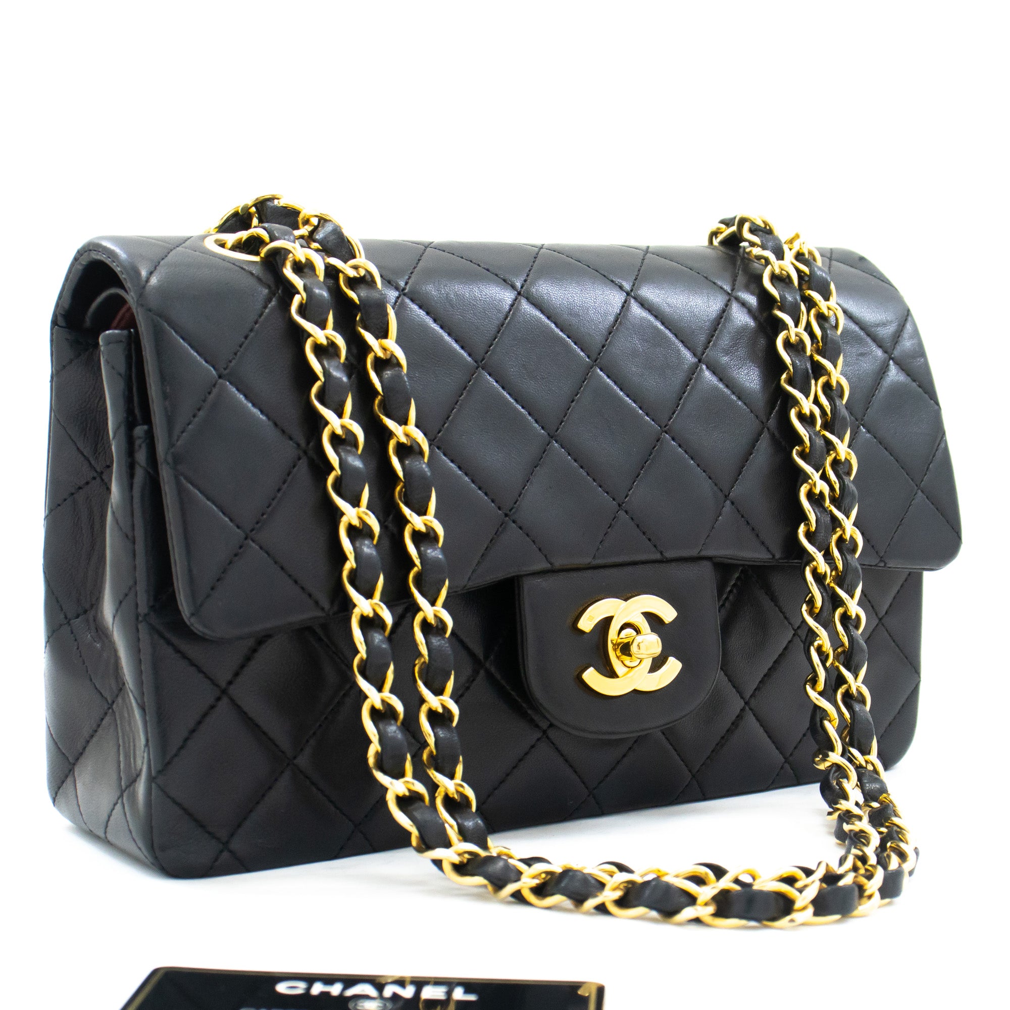 CHANEL Vintage 90s Black Lambskin Leather Classic Flap Quilted Mini  Shoulder Bag