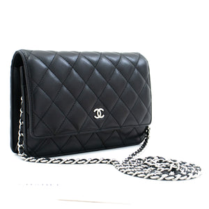 CHANEL Black Classic Wallet On Chain WOC Shoulder Bag Lambskin k92 –  hannari-shop