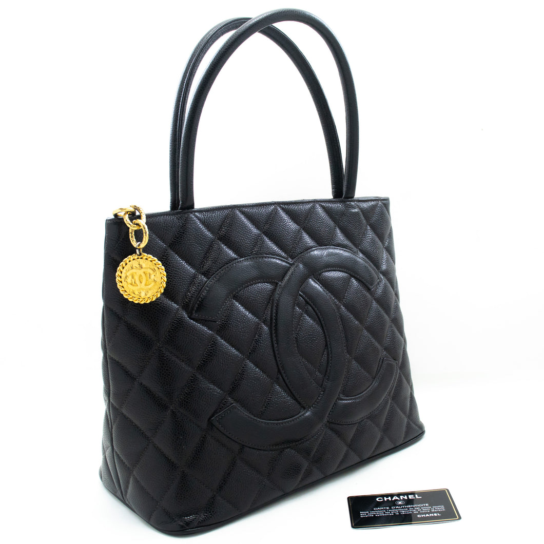CHANEL Gold Medallion Caviar Shoulder Bag Grand Shopping Tote L67 hannari-shop