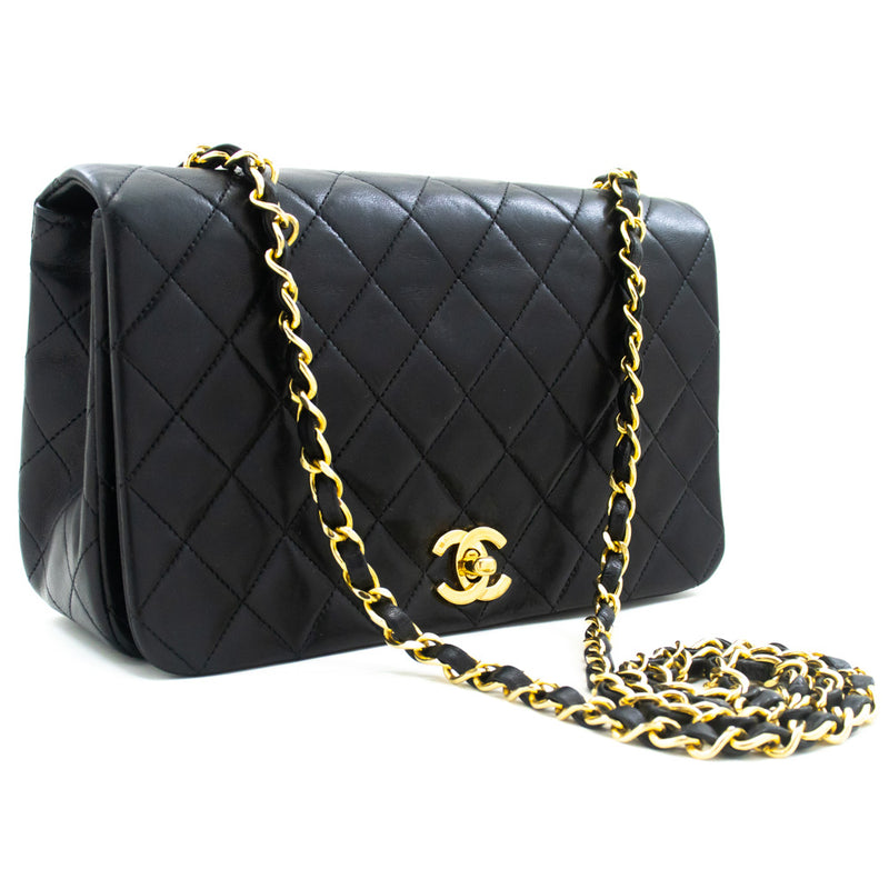 Chanel Full Flap Chain Shoulder Bag Black Quilted Lambskin L58