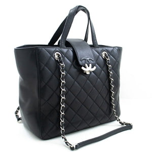 CHANEL Backpack Chain Bag Black Quilted Flap Lambskin Leather h70