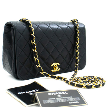 CHANEL Chain Shoulder Bag Clutch Black Quilted Flap Lambskin Purse