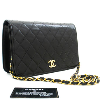 Chanel Full Flap Chain Shoulder Bag Clutch Black Quilted Lambskin L87