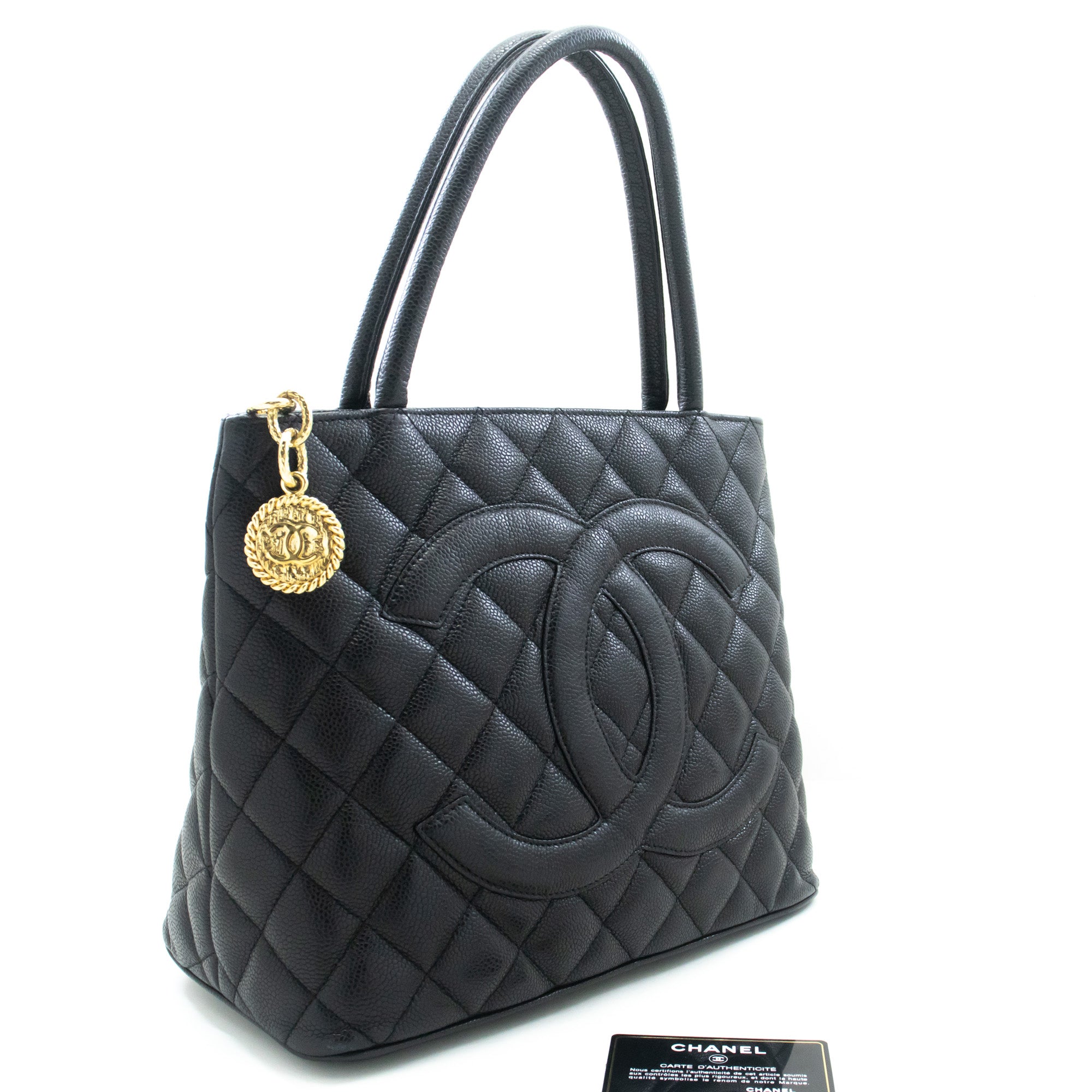 CHANEL Gold Medallion Caviar Shoulder Bag Grand Shopping Tote L68