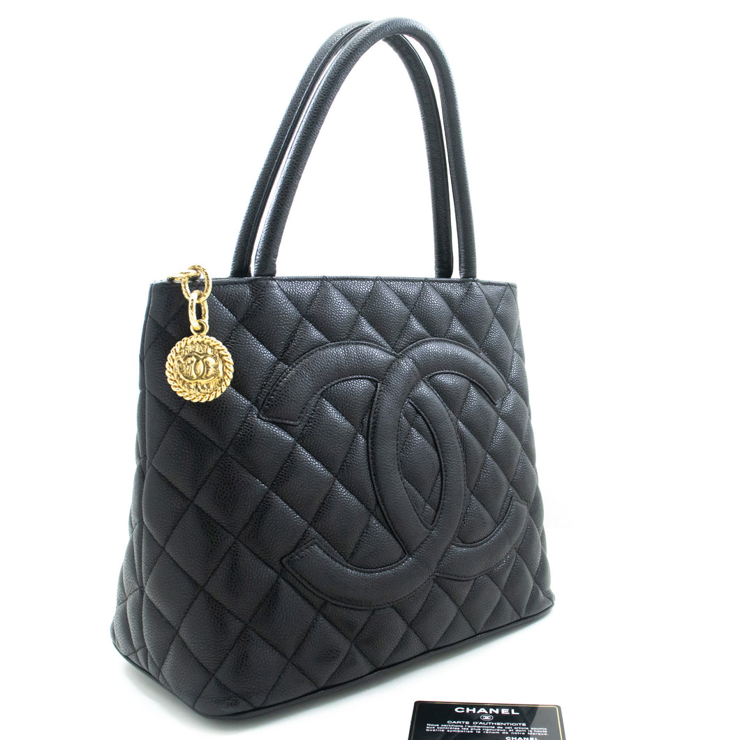 CHANEL Gold Medallion Caviar Shoulder Bag Grand Shopping Tote L68 hannari-shop