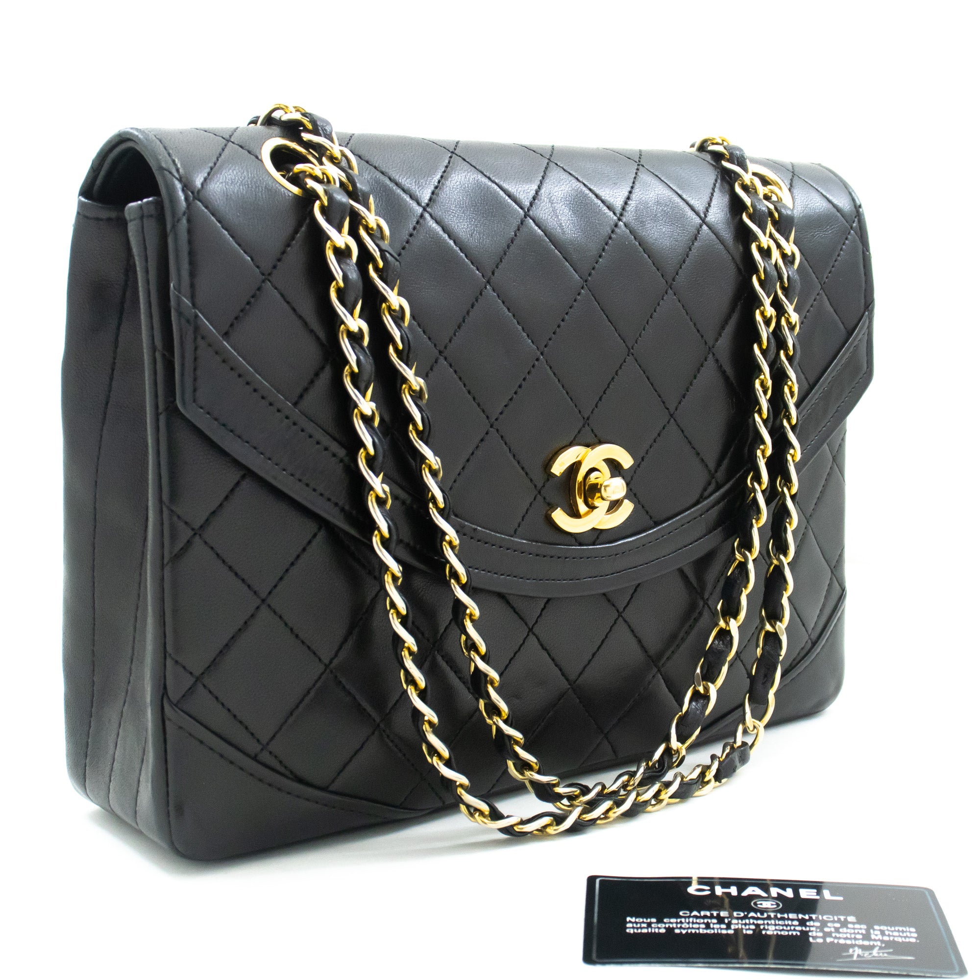 CHANEL Half Moon Chain Shoulder Bag Crossbody Black Quilted