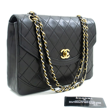 CHANEL Half Moon Chain Shoulder Bag Crossbody Black Quilted Flap